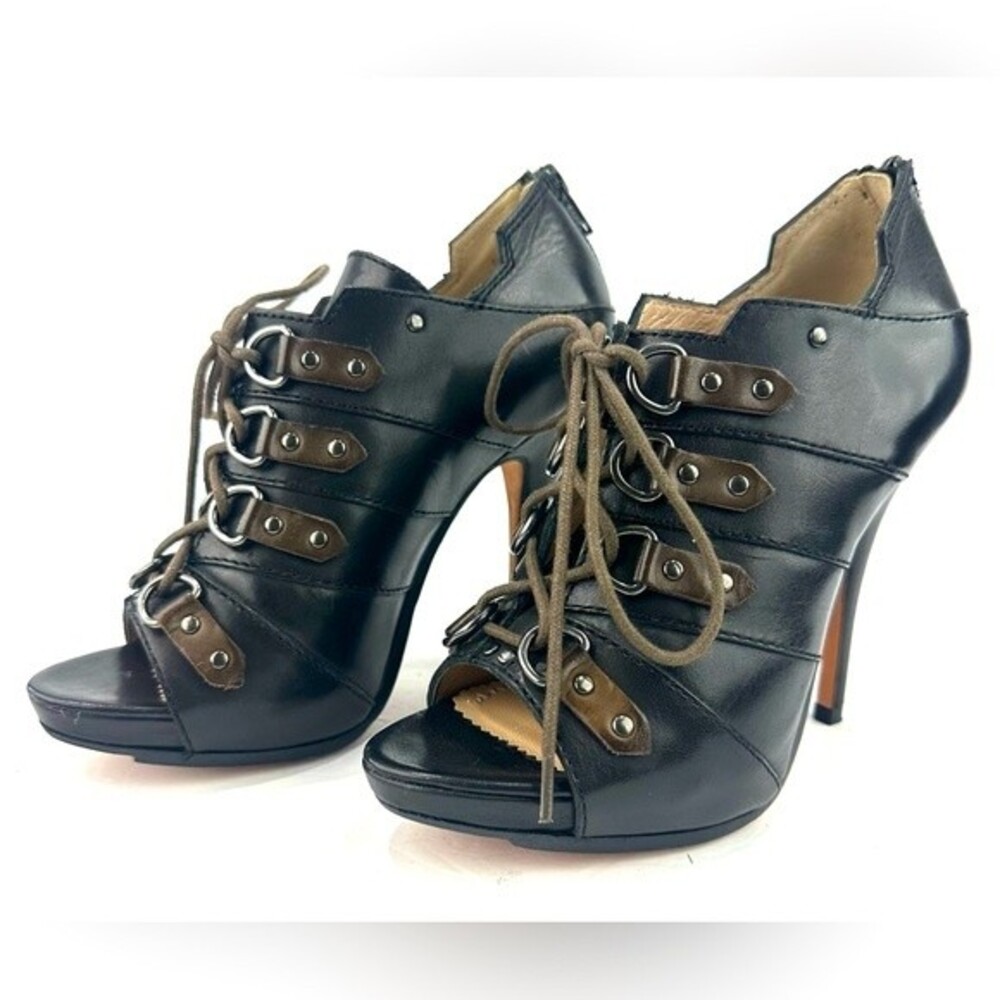 Jean-Michel Cazabat Olga Black Leather Shootie Heel Sz 5.5 (36)